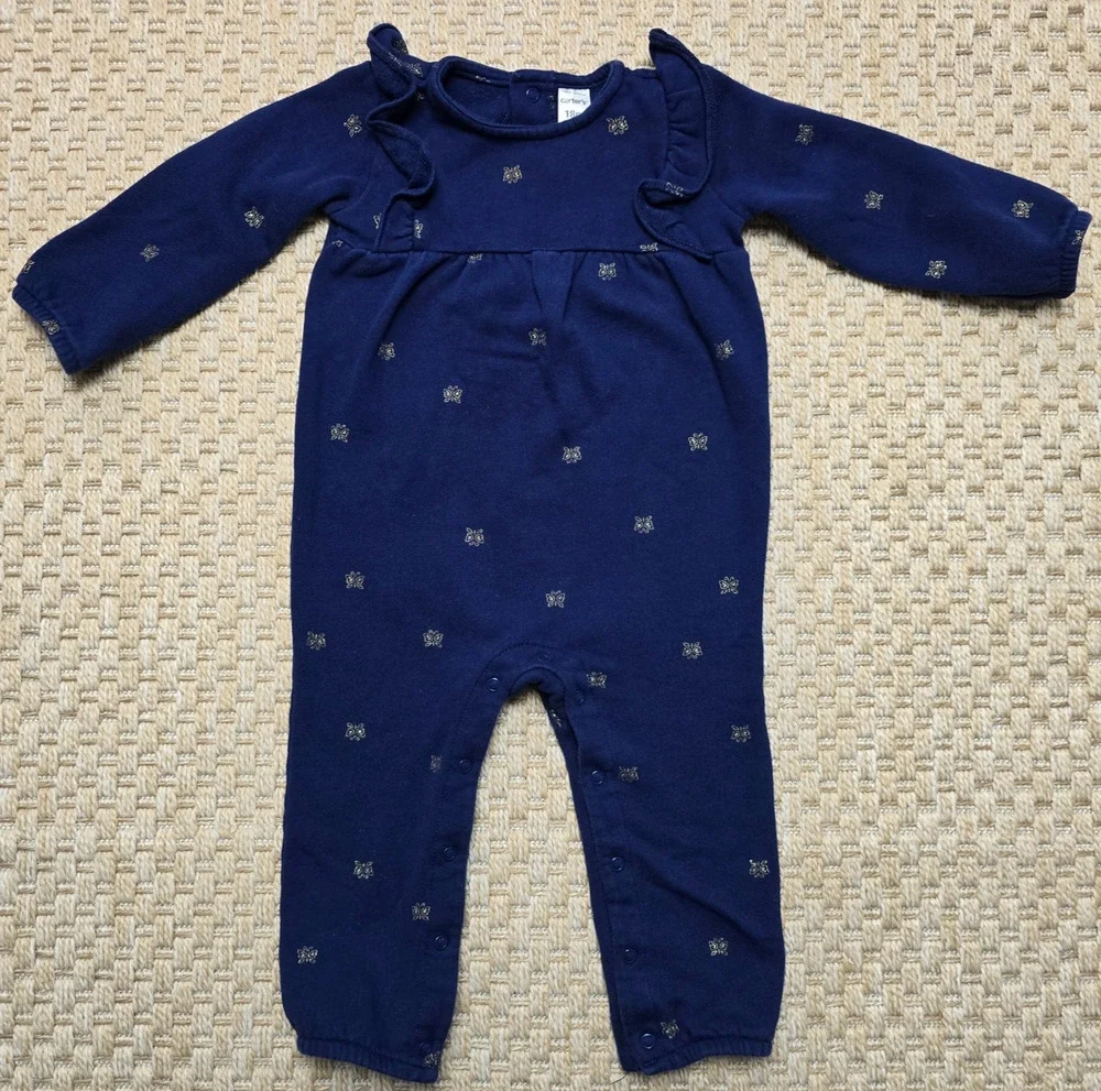 Carters 18M Baby Girl One-piece Winter Bodysuit Outfit Navy Gold Butterflies